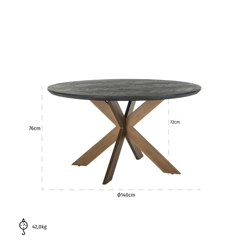 Bonita Parquet Black & Brass Frame Circle 4 Seater Dining Table